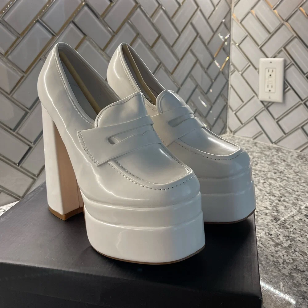 White Platform High Heel Loafers 🤍 - Picture 1 of 7